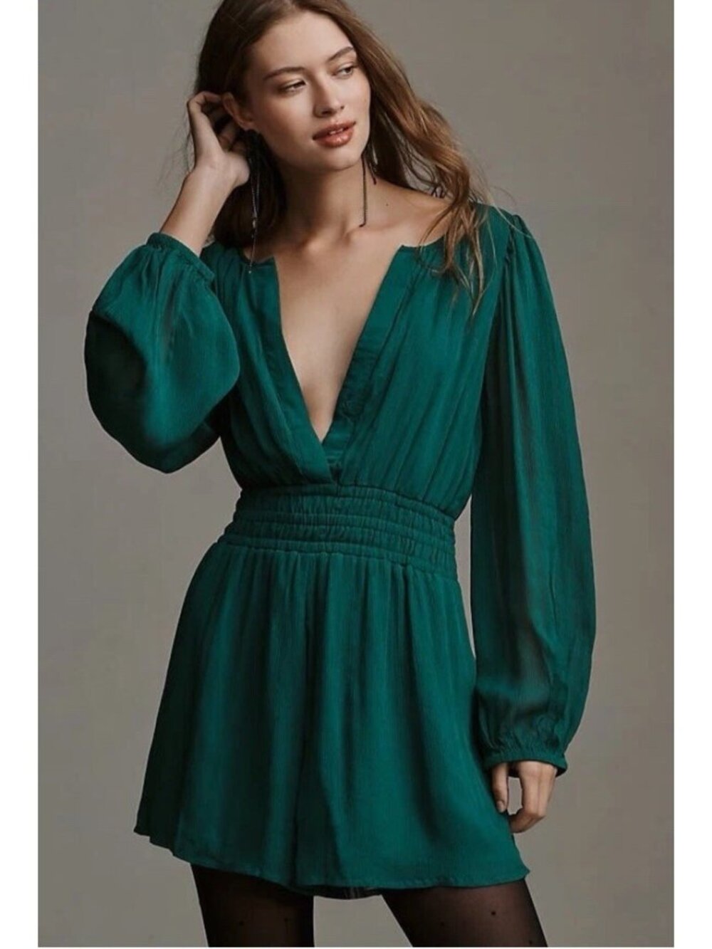 Anthropologie Somerset The Long-Sleeve Somerset Short Romper Women XS Teal Green
